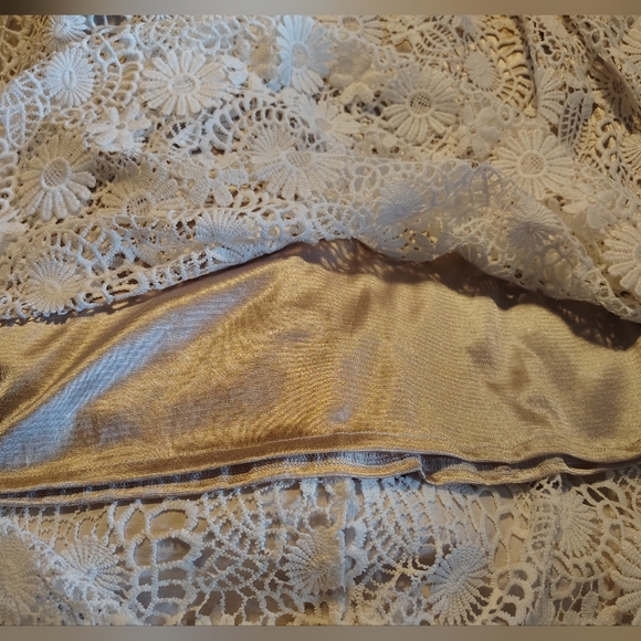 Lady Sharpely Maxi Dress, Vintage,White Lace Beige Lining, ZipUp, Short Sleeve,2 - Picture 12 of 14